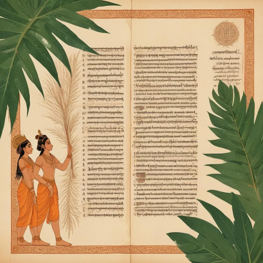 Ancient palm leaf manuscript with Sanskrit text, symbolizing the Mahabharata's wisdom