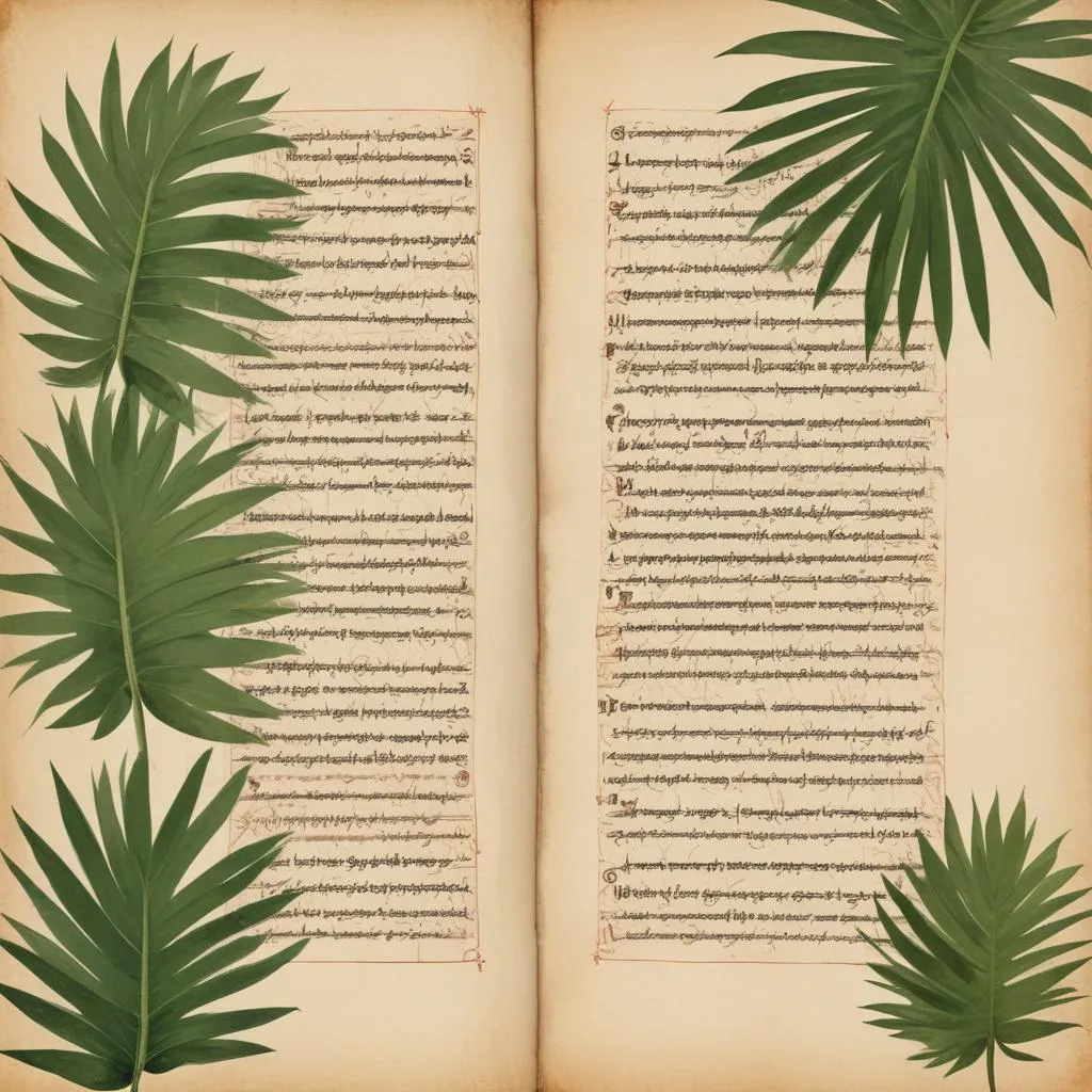 Ancient palm leaf manuscript with Sanskrit text, symbolizing timeless wisdom