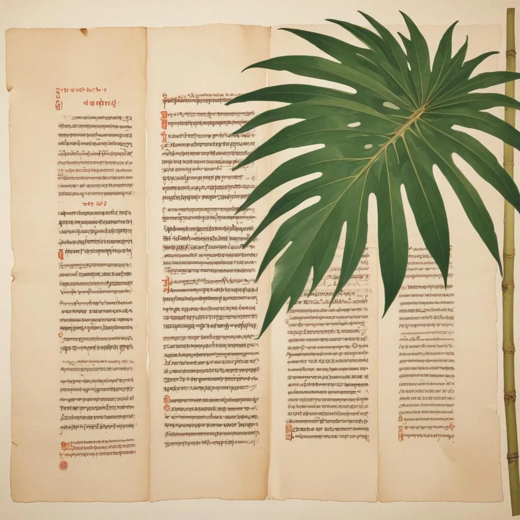 Ancient palm leaf manuscript with Sanskrit text, symbolizing timeless wisdom