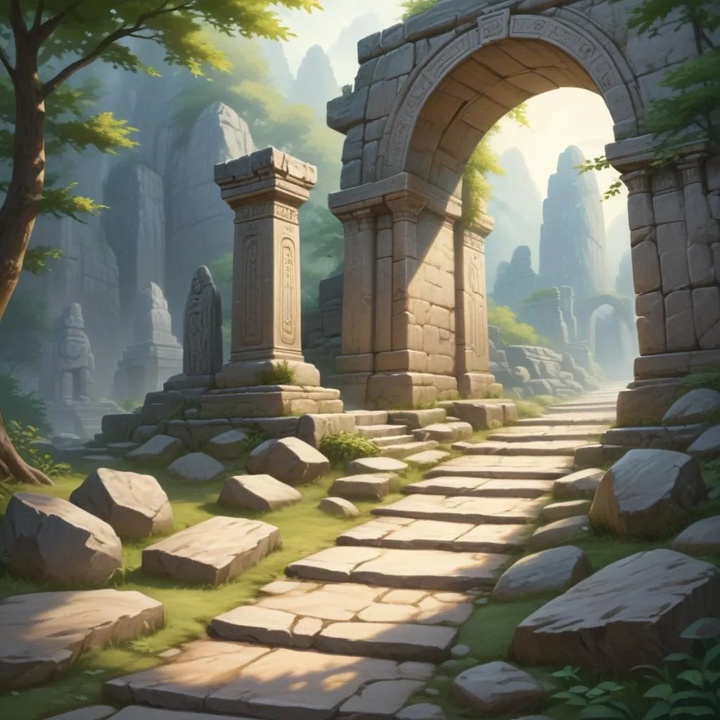 Ancient stone path leading to a temple archway, symbolizing a spiritual journey