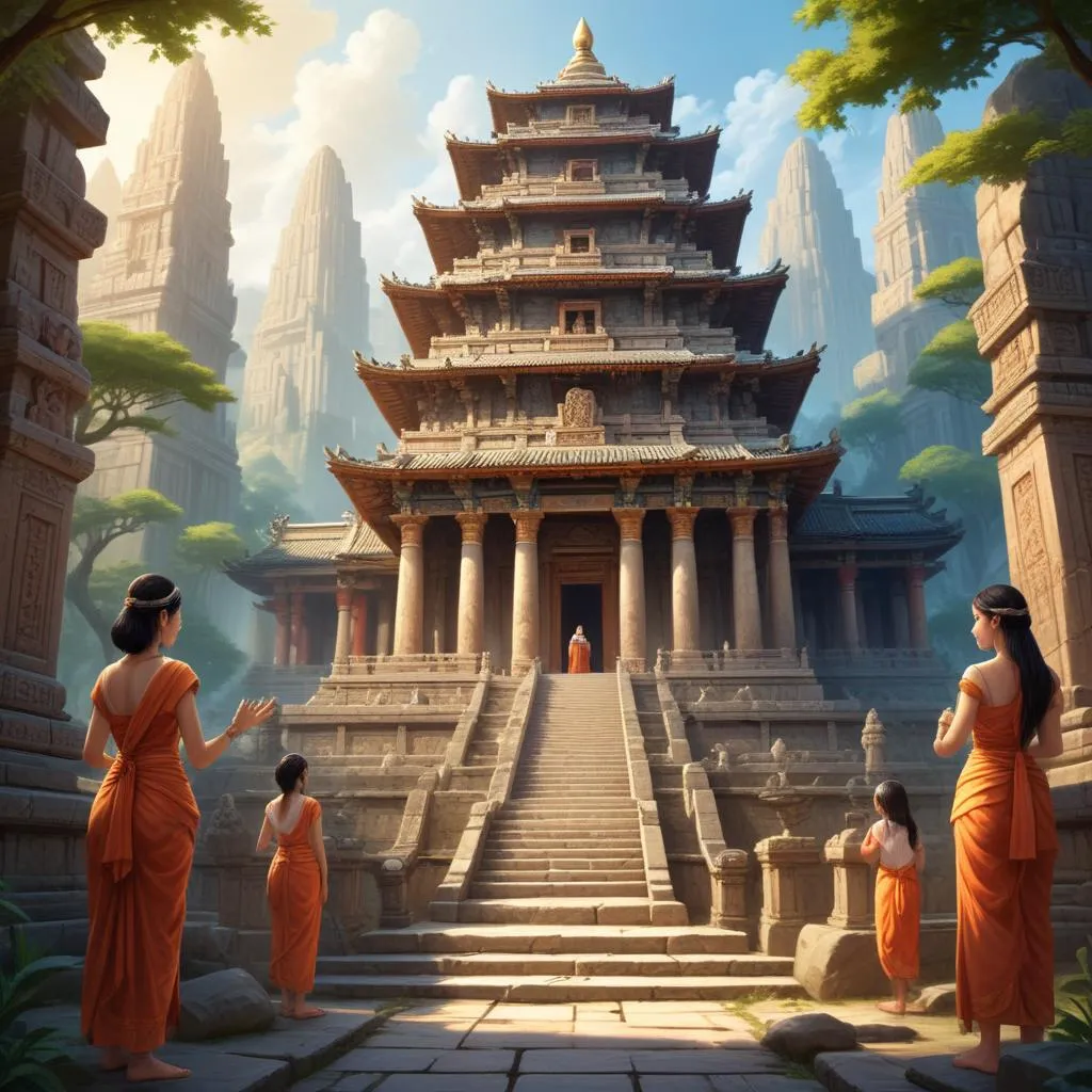 Ancient temple architecture with intricate carvings symbolizing timeless wisdom