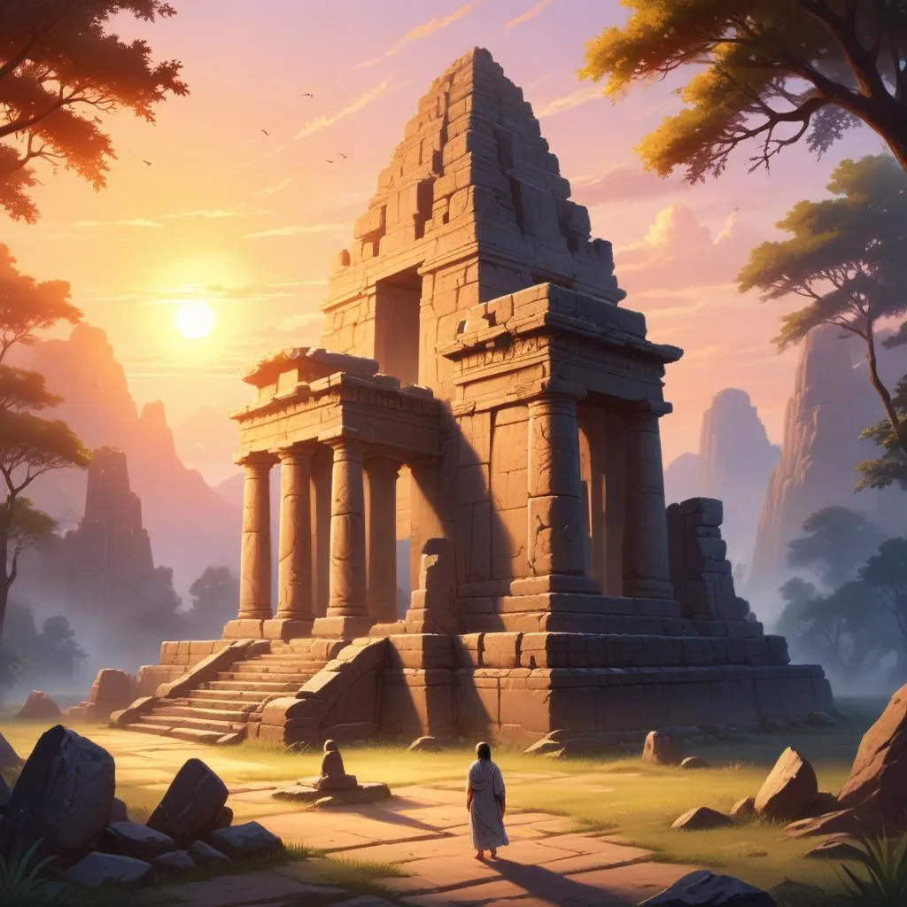 Ancient temple ruins at sunrise, symbolizing timeless wisdom