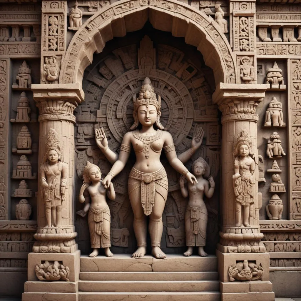 Ancient temple sculpture detail showing intricate cultural motifs