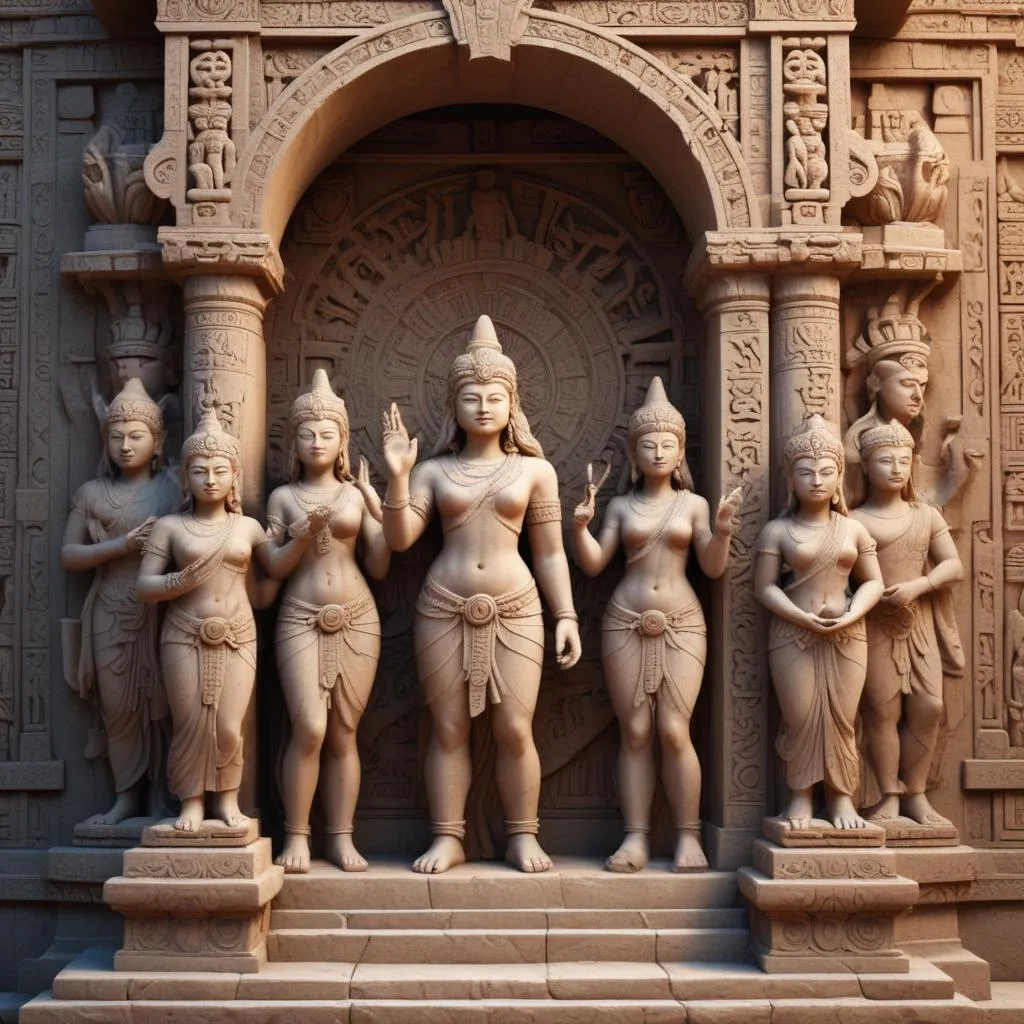 Ancient temple sculpture detail with intricate carvings, symbolizing epic narratives