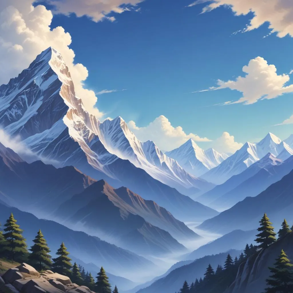 Majestic Himalayan mountain range under a serene sky, symbolizing the final journey and ascent